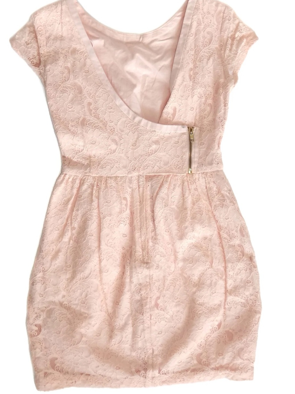 H&M Pale Pink Lace V-Neck zip front Dress 6/M